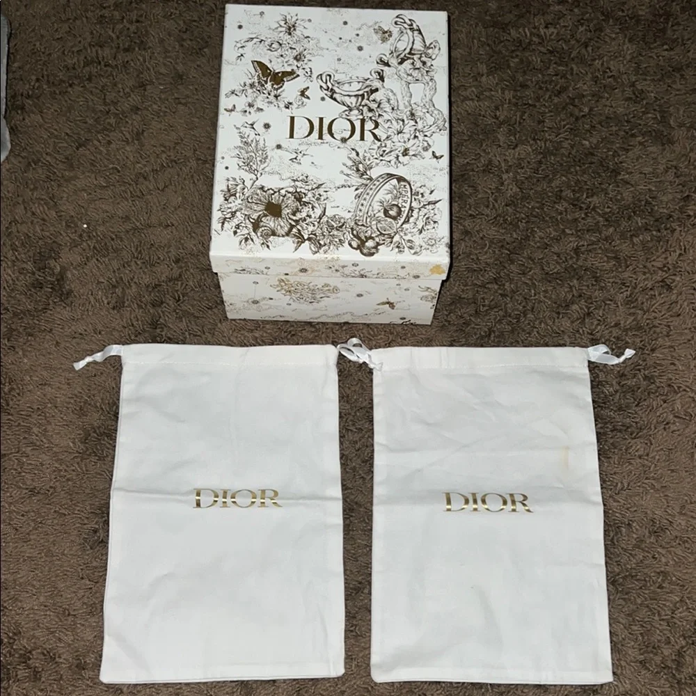 Dior Collectors White & Gold Floral Shoe Box & Dust Bags
